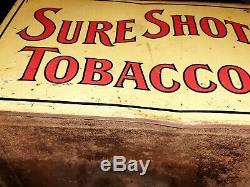 Vintage Old Sure Shot Tobacco Metal Tin sign General Store Display litho native