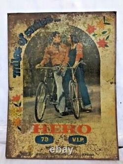 Vintage Old Unique Hero Miles Of Smiles Bicycle Adv. Iron Tin Sign Board