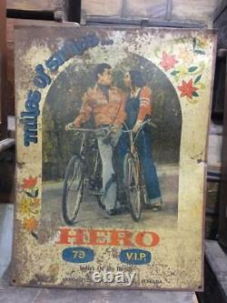 Vintage Old Unique Hero Miles Of Smiles Bicycle Adv. Iron Tin Sign Board