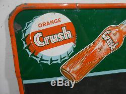 Vintage Orange Crush Cola 27 X 19 Soda Bottle Cap Store Tin Menu Sign Rare