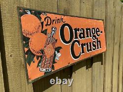 Vintage Orange Crush Gas Oil Service Station Soda Beverage Tin Tacker RARE Sign