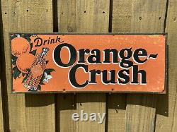Vintage Orange Crush Sign Gas Oil Service Station Soda Beverage Tin Tacker RARE