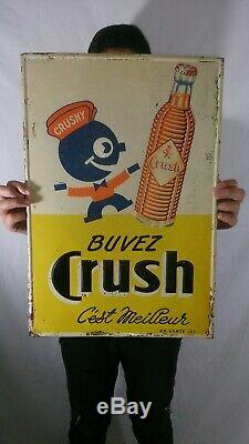 Vintage Orange Crush Soda Embossed Tin Sign Crushy Buvez Crush RARE