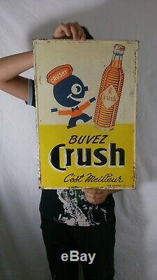 Vintage Orange Crush Soda Embossed Tin Sign Crushy Buvez Crush RARE