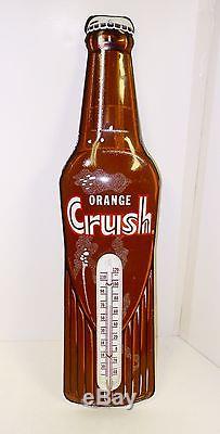 Vintage Orange Crush Soda Pop Bottle Thermometer Tin Advertising Sign Drugstore