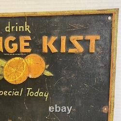 Vintage Orange Kist Soda Cola Tin Tacker Sign Advertising 19.25 x 13 1930-40's
