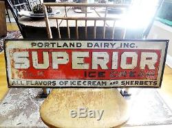 Vintage Orig. 1950's Tin Sign PORTLAND DAIRY SUPERIOR ICE CREAM Maine ME Milk ADV