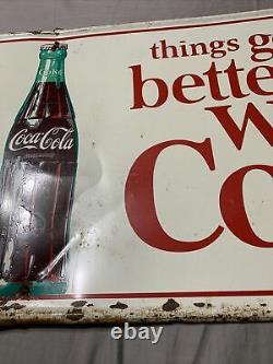 Vintage Orig. Coca-Cola Bottle Better With Coke Self Framed Tin Soda Sign MCA2732