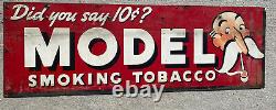 Vintage Original1940's era MODEL SMOKING TOBACCO metal tin sign 34in X 11.5in