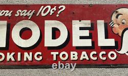 Vintage Original1940's era MODEL SMOKING TOBACCO metal tin sign 34in X 11.5in