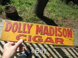 Vintage Original 1900 1920 Dolly Madison Cigar Sign Embossed Tin Tacker Sign