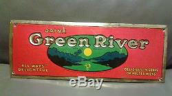 Vintage Original 1919 Green River Soda Tin over Cardboard Metal SignRARE