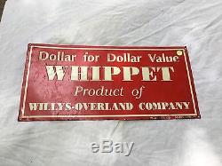 Vintage Original 1920's-30's WHIPPET Willis Overland Embossed Tin Sign