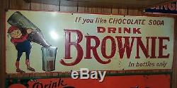 Vintage Original 1920's Brownie Soda Tin Metal Embossed Sign