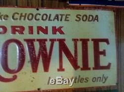 Vintage Original 1920's Brownie Soda Tin Metal Embossed Sign