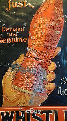 Vintage Original 1920's Whistle Soda Pop Tin Metal Embossed SignRARE