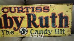 Vintage Original 1930's Baby Ruth Candy Bar not Soda Tin Metal Embossed Sign