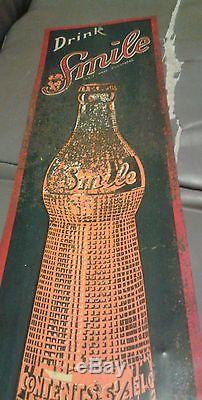 Vintage Original 1930's Smile Soda Embossed Tin Metal SignRARE