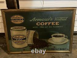 Vintage Original 1930s Armours Veribest Coffee tin over cardboard Sign