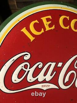 Vintage Original 1933 Coca Cola Round Advertising Tin Sign Watermelon Ice Cold