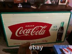Vintage Original 1940's Coca Cola Bottle Double Fishtail 31.5 x 55.5 Tin