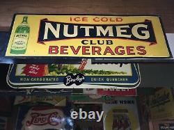 Vintage Original 1940s Nutmeg embossed Tin Soda Sign