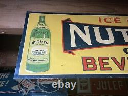Vintage Original 1940s Nutmeg embossed Tin Soda Sign