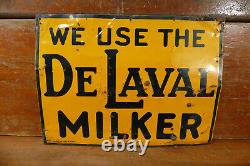 Vintage Original 1940s WE USE THE DE LAVAL MILKER Tin Metal Advertising Sign