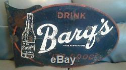 Vintage Original 1950's Barq's Soda Tin Metal Flange SignRARE