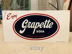 Vintage Original 1950's Enjoy Grapette Soda Embossed Tin Sign Stout 488-g 24x12
