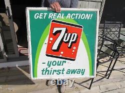 Vintage Original 1964 Get Real Action 7up Your Thrist Away Embossed Tin Sign