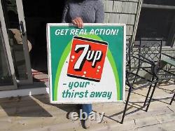Vintage Original 1964 Get Real Action 7up Your Thrist Away Embossed Tin Sign