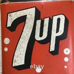 Vintage Original 1964 SEVEN UP 7Up Embossed Soda Metal Tin Sign Stout 17.5x19.5