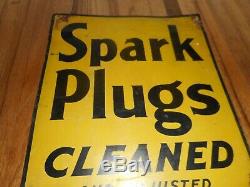 Vintage Original 5 Cent AC SPARK PLUGS CLEANED Tin Advertising Gas Station SIGN