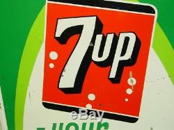 Vintage Original Advertising 7 Up Sign, Pop Soda, Tin Stout, 1963