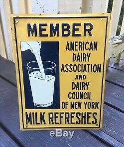 Vintage Original American Dairy Association Milk Farm Embossed Tin Steel Sign NY