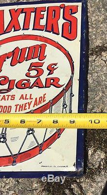 Vintage Original BAXTER'S DRUM 5c CIGAR Tobacco Tin Embossed Sign Maker Marked