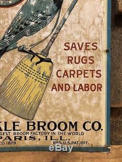 Vintage Original BLU-J BROOMS Tin Embossed General Country Store Rack Sign
