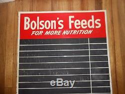 Vintage Original BOLSONS FEEDS Advertising Tin Chalkboard SIGN FARM AG SEED