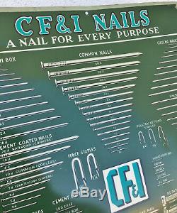 Vintage Original Colorado Fuel & Iron Corp. C F & I Nails Chart Tin Litho Sign