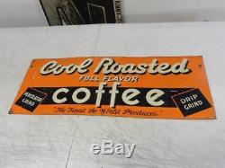 Vintage Original Cool Roasted Coffee Tin Tacker Sign Cedar Rapids Iowa