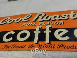 Vintage Original Cool Roasted Coffee Tin Tacker Sign Cedar Rapids Iowa