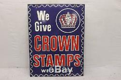 Vintage Original Crown Stamps Double Faced Painted Tin Sign