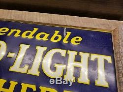 Vintage Original Delco Light Embossed Tin Advertising Sign Used Here Man Cave