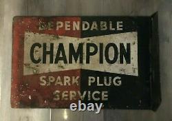 Vintage Original Double Sided Flange Type Champion Spark Plug Tin Sign 50/D2