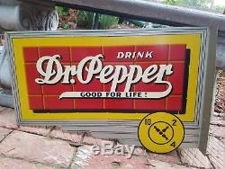 Vintage Original Dr Pepper Brick 10 2 4 Soda Pop Flange Painted Tin Sign