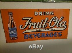 Vintage Original Drink Fruit-Ola Beverages Embossed Tin Litho Advertising Sign