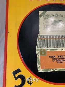 Vintage Original Early San Felice Cigars 5c Embossed Graphic Tin Sign 27x19.25