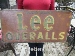 Vintage Original Embossed Lee Overalls Tin Tacker Sign Donaldson Art Sign Co
