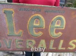 Vintage Original Embossed Lee Overalls Tin Tacker Sign Donaldson Art Sign Co